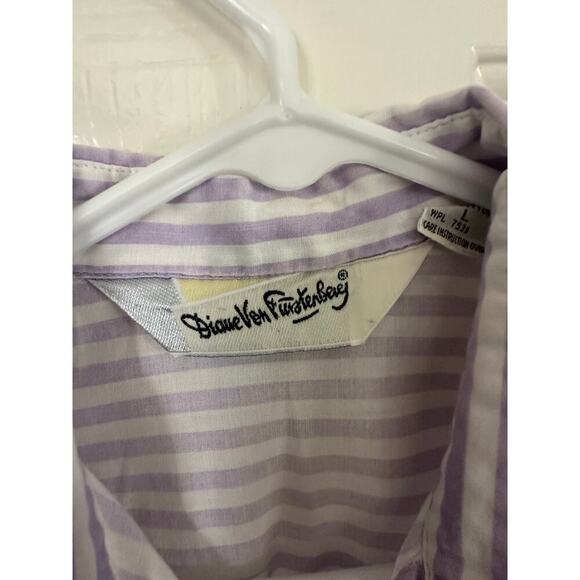 Vintage Diane von Furstenberg White & Purple Stripe Button Up Shirt Size Large - Picture 4 of 7